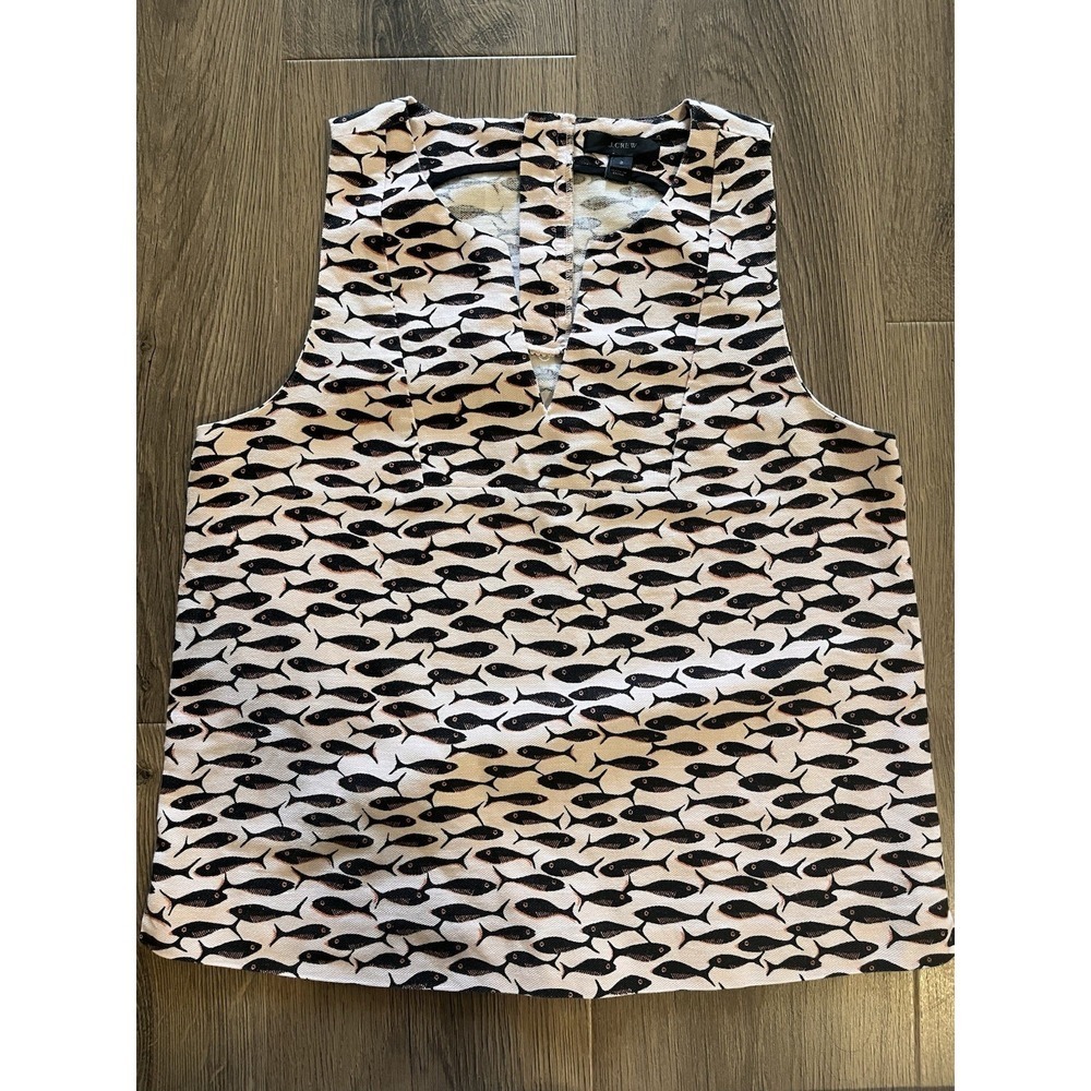J.Crew Pink Minnow Print Linen Cotton Sleeveless V-Neck Top Size 2 Nautical